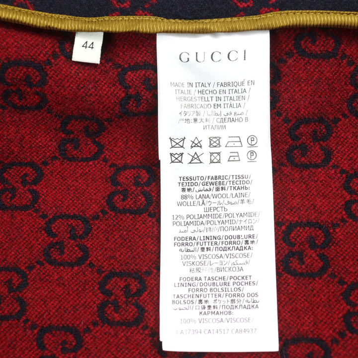 Excellent GUCCI coat GG jacquard gold button piping design half Navy red wool 44