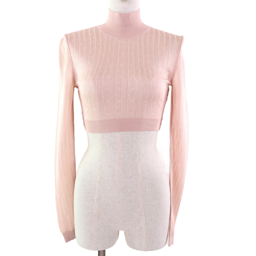 Excellent FENDI knit Cropped length High neck Long sleeves pink Rayon Women 36 FZX834