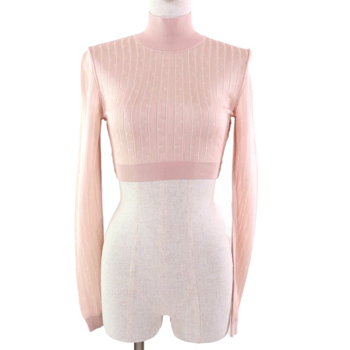 Excellent FENDI knit Cropped length High neck Long sleeves pink Rayon Women 36 FZX834