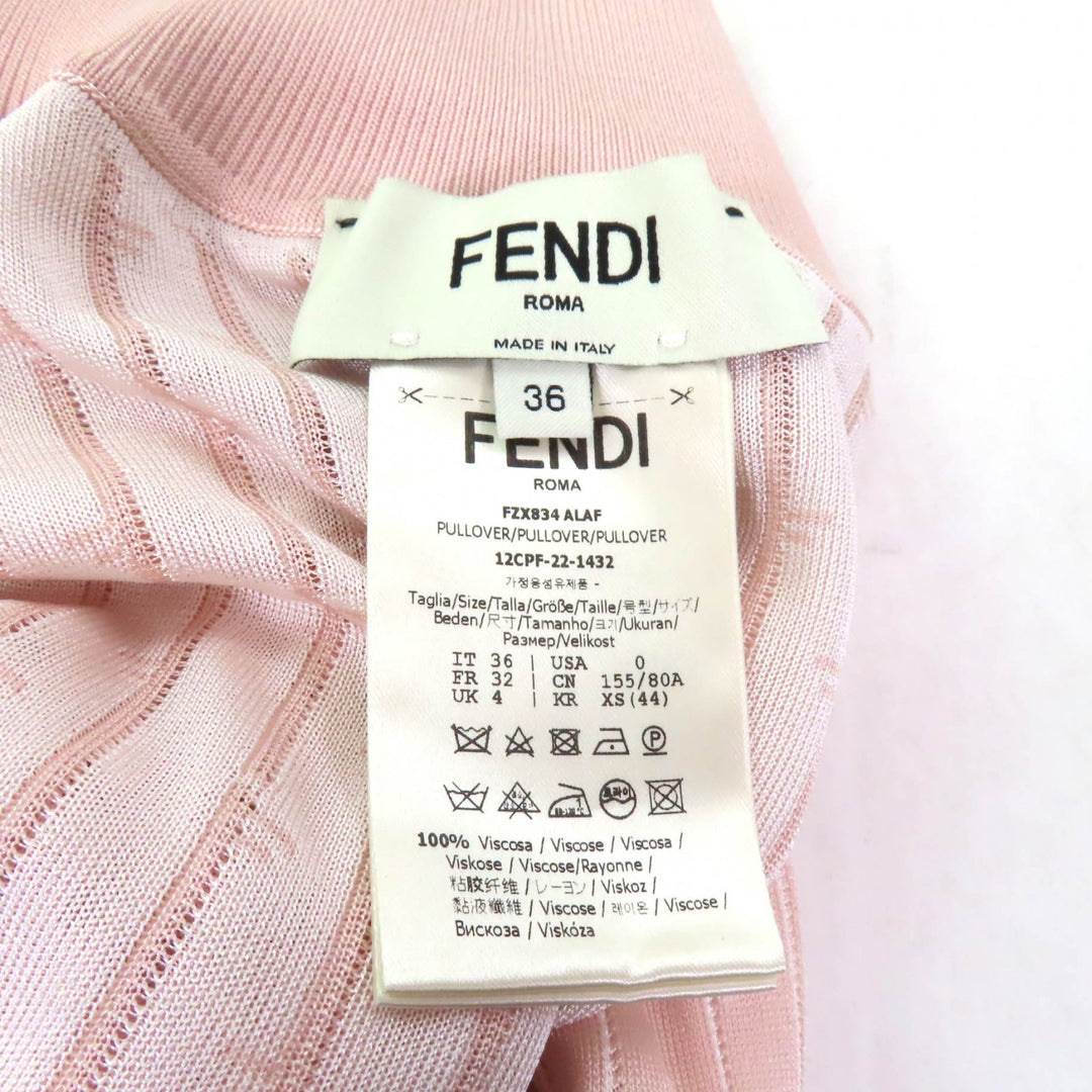 Excellent FENDI knit Cropped length High neck Long sleeves pink Rayon Women 36 FZX834