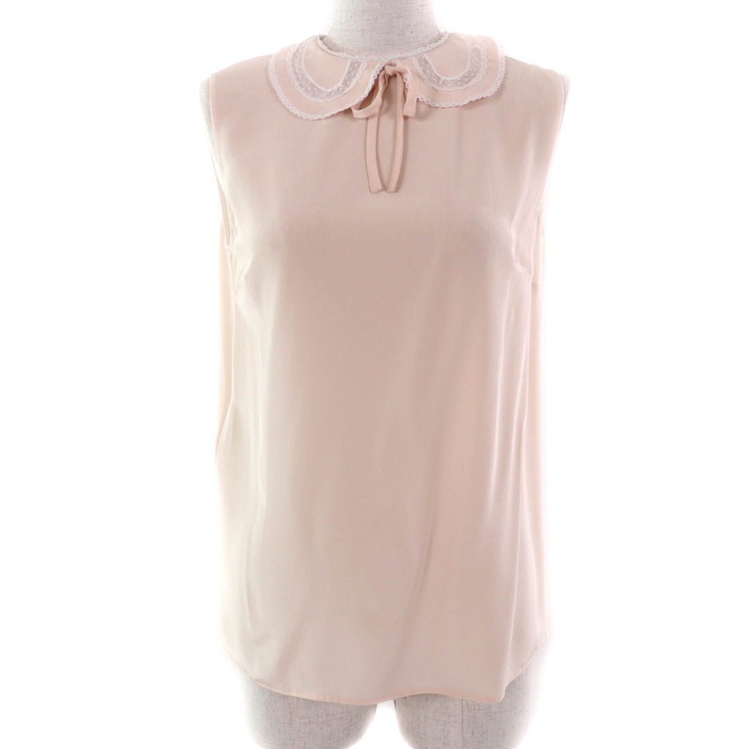 Excellent Miu Miu blouse Lace ribbon design sleeveless pink beige silk Women 36