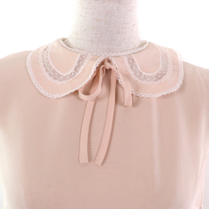 Excellent Miu Miu blouse Lace ribbon design sleeveless pink beige silk Women 36