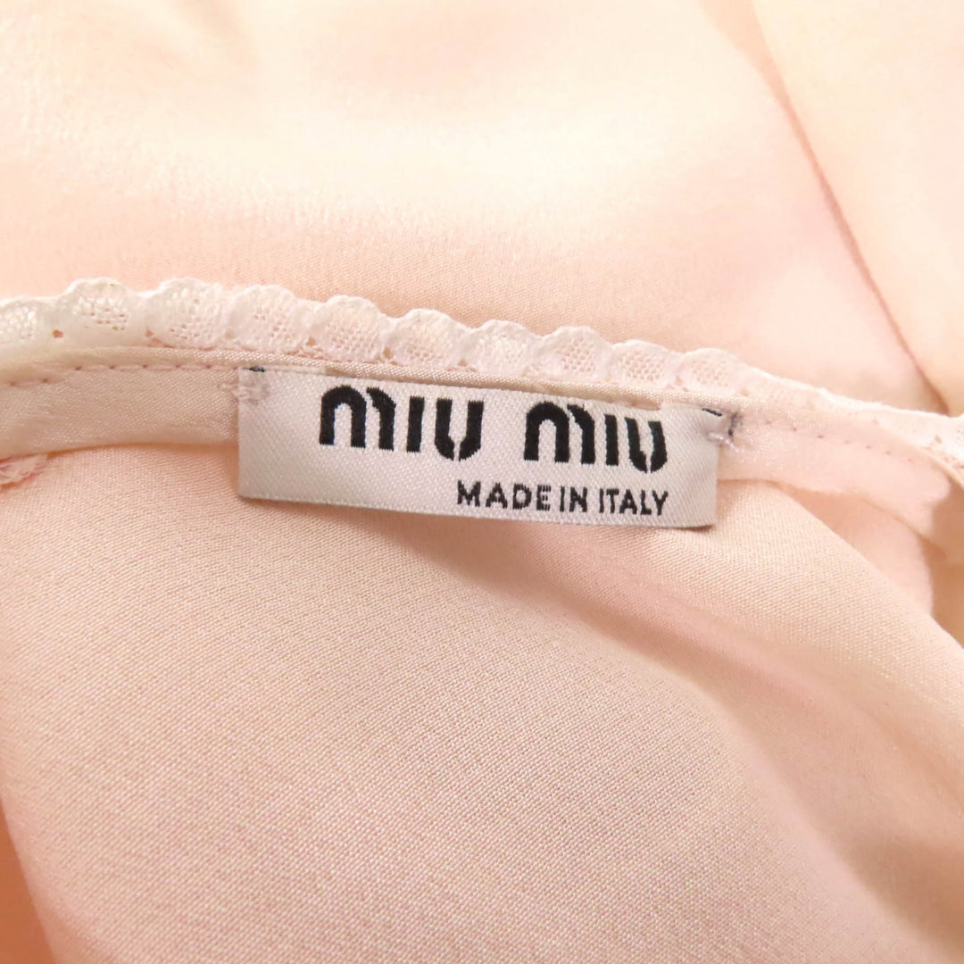 Excellent Miu Miu blouse Lace ribbon design sleeveless pink beige silk Women 36