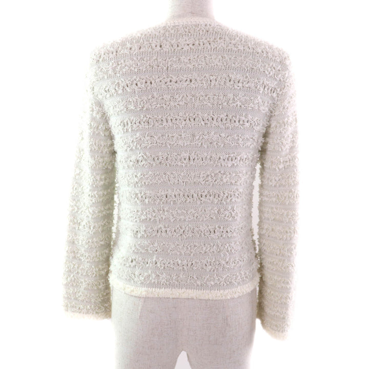 Excellent FOXEY cardigan Ribbon Tweed Crew Neck Long Sleeve white cotton Women