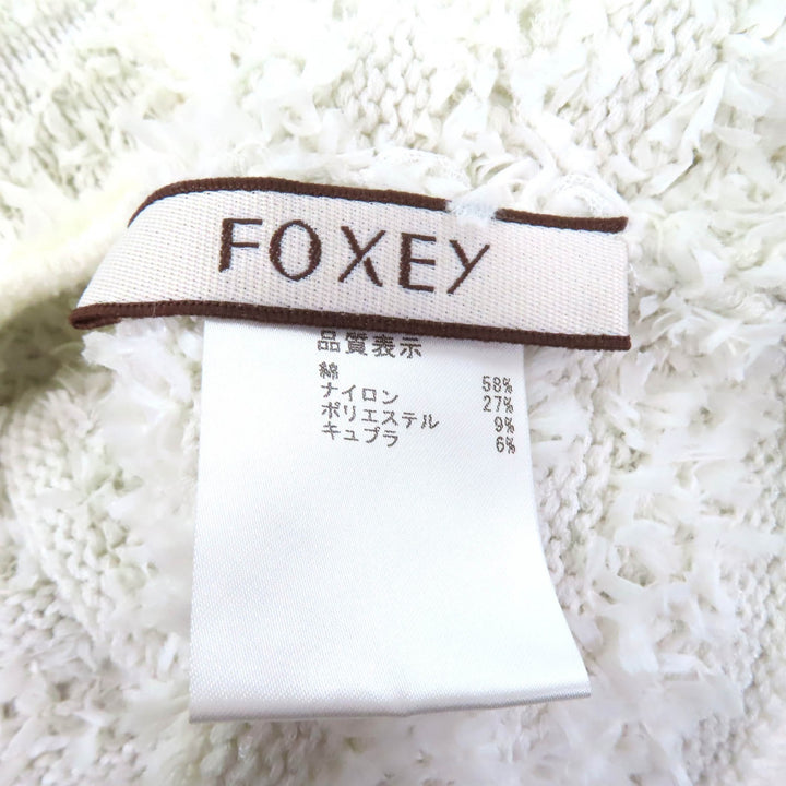 Excellent FOXEY cardigan Ribbon Tweed Crew Neck Long Sleeve white cotton Women