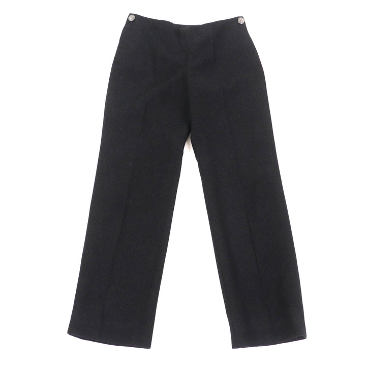 Excellent CHANEL Pants Logo button with center crease Charcoal gray wool Women