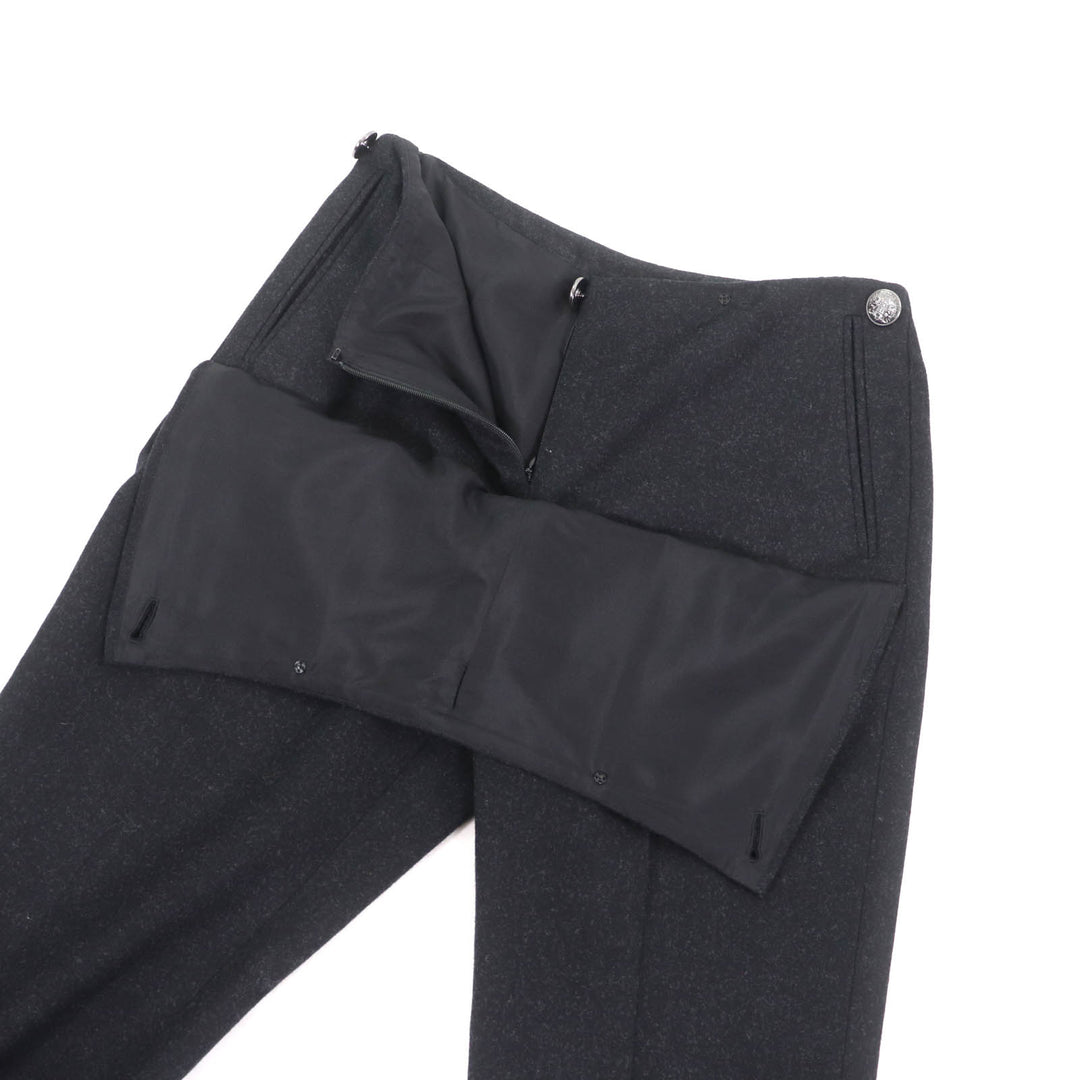 Excellent CHANEL Pants Logo button with center crease Charcoal gray wool Women 38 P59000