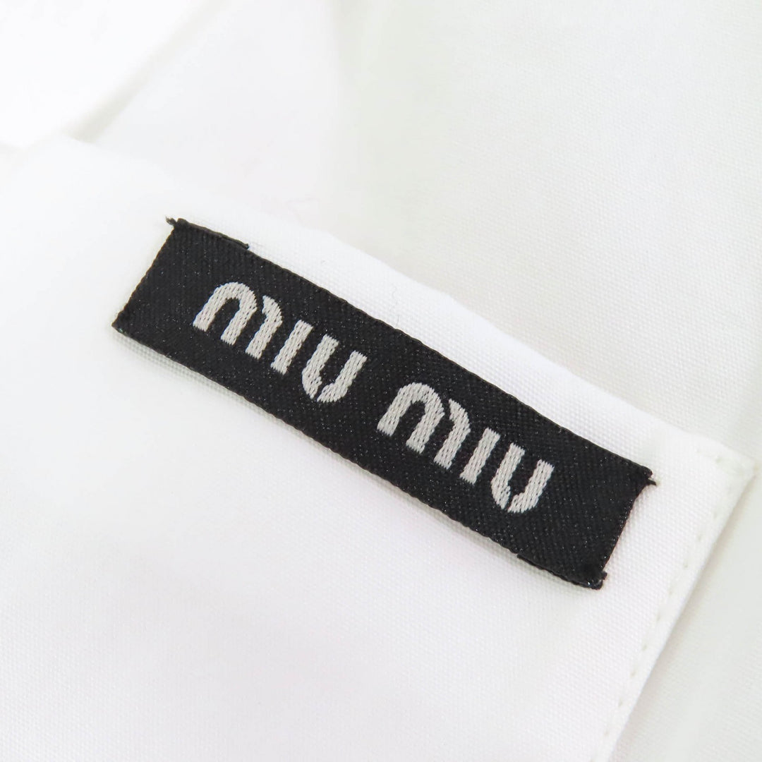 Pristine Miu Miu one piece Embroidered collar logo puff sleeve poplin dress 36