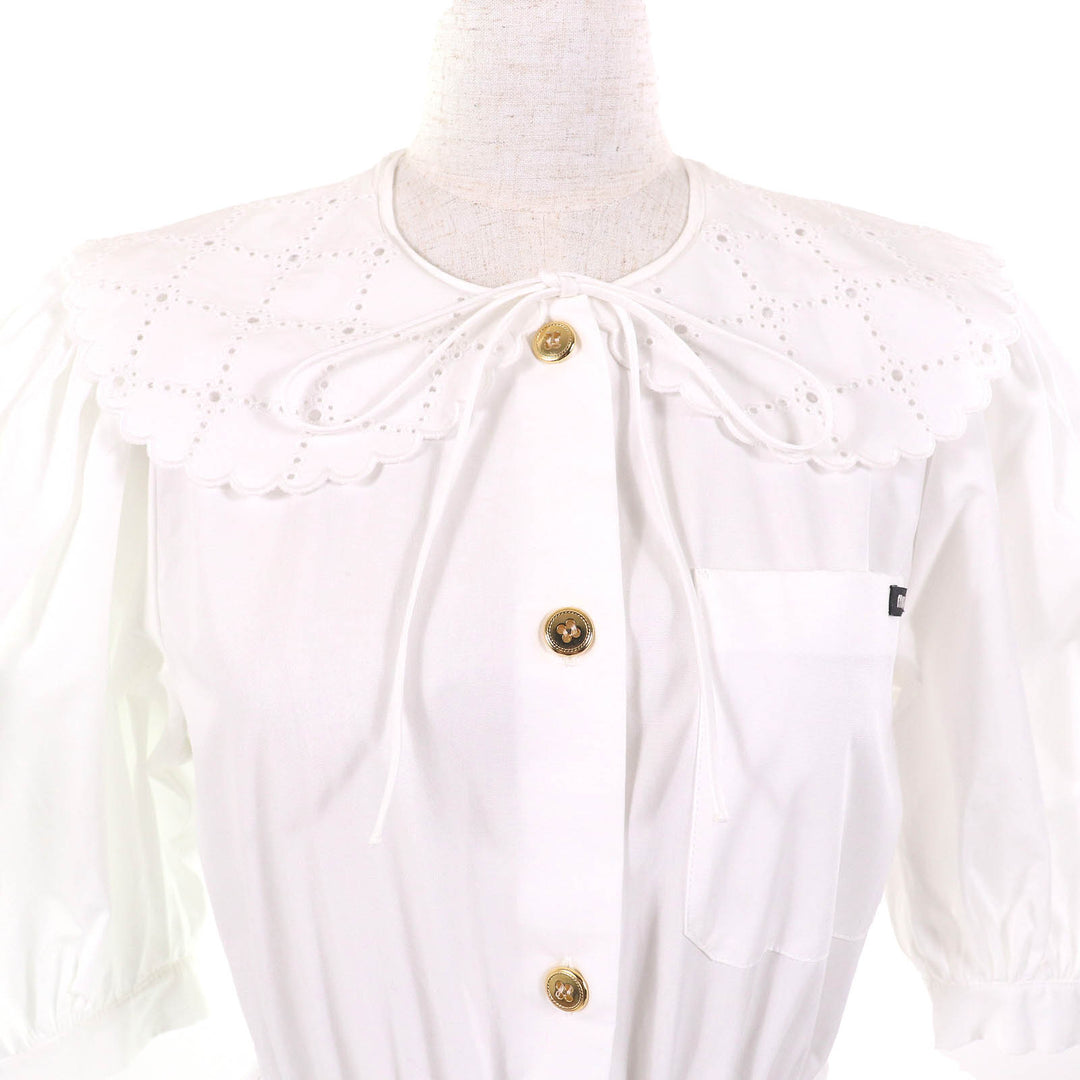 Pristine Miu Miu one piece Embroidered collar logo puff sleeve poplin dress 36