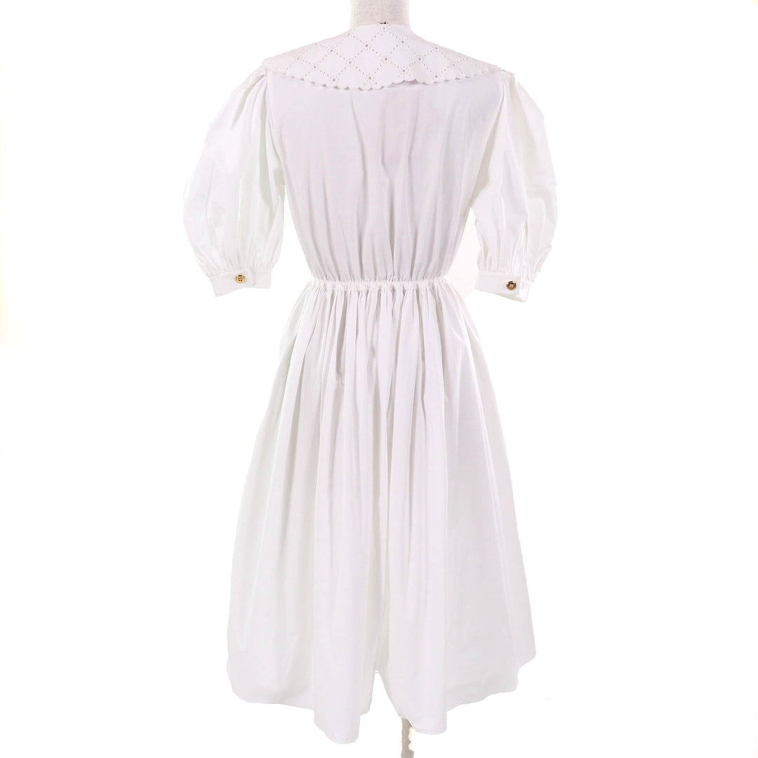 Pristine Miu Miu one piece Embroidered collar logo puff sleeve poplin dress 36
