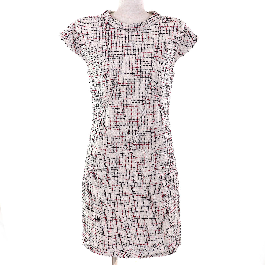 Excellent CHANEL one piece COCO Mark Button French Sleeve Tweed Ivory black red
