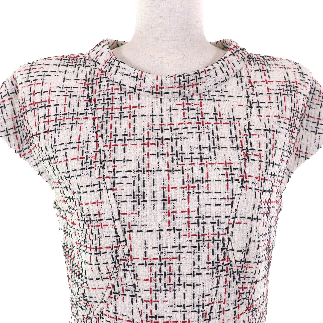 Excellent CHANEL one piece COCO Mark Button French Sleeve Tweed Ivory black red