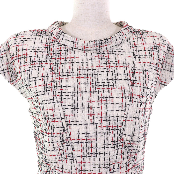 Excellent CHANEL one piece COCO Mark Button French Sleeve Tweed Ivory black red