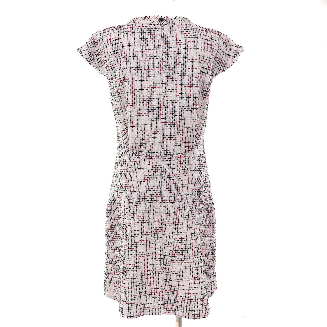 Excellent CHANEL one piece COCO Mark Button French Sleeve Tweed Ivory black red