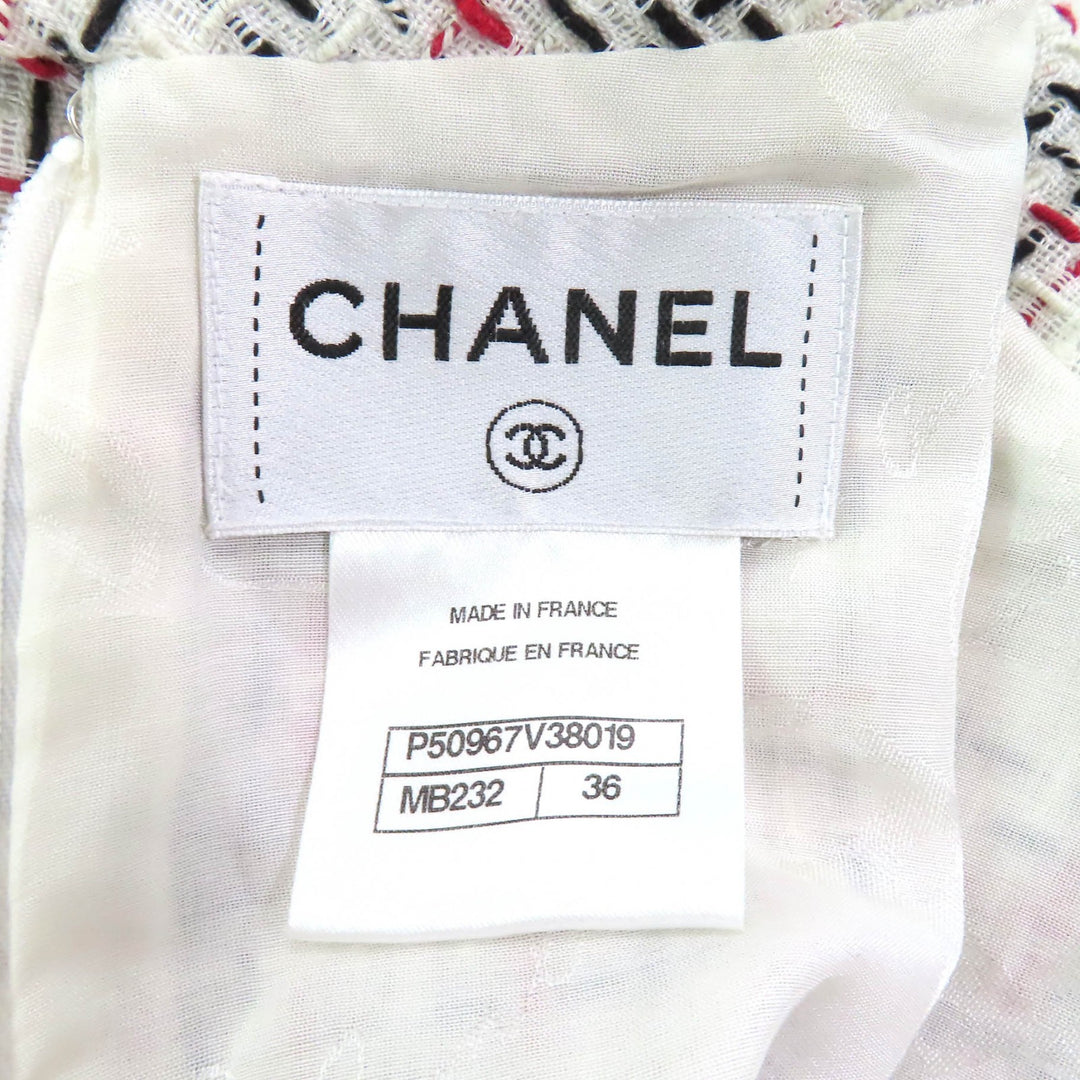 Excellent CHANEL one piece COCO Mark Button French Sleeve Tweed Ivory black red