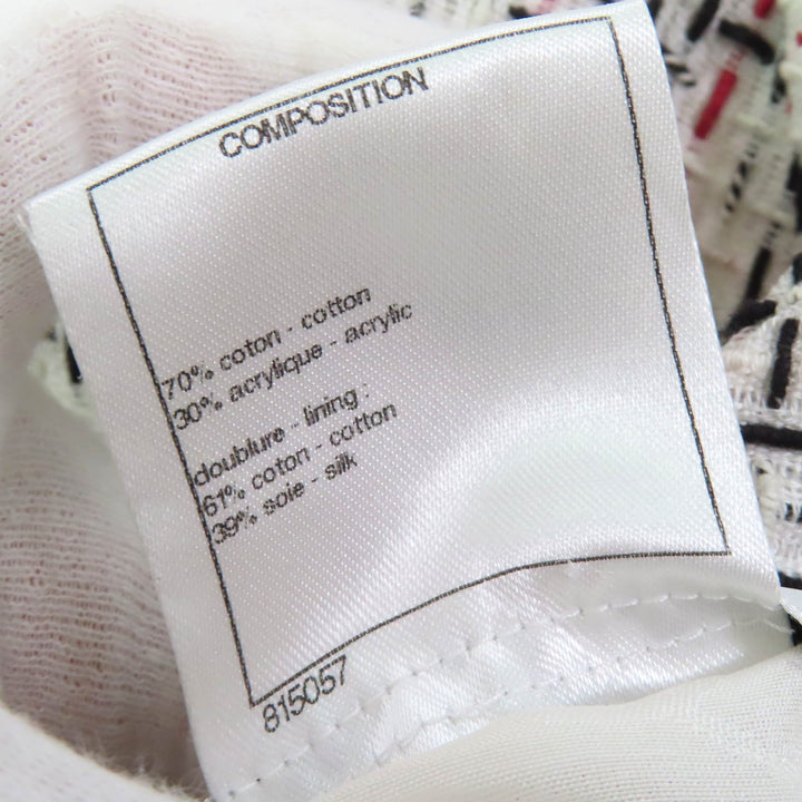 Excellent CHANEL one piece COCO Mark Button French Sleeve Tweed Ivory black red