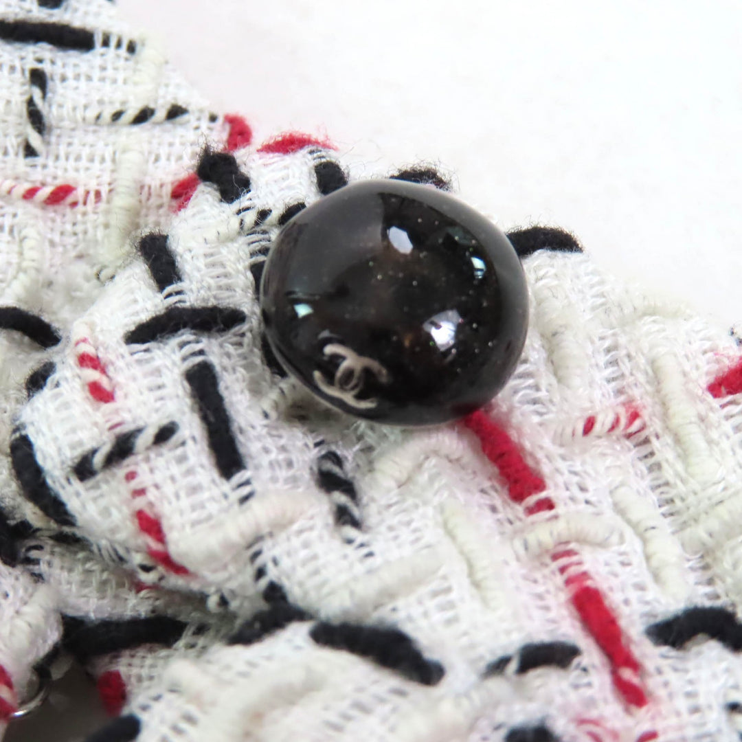 Excellent CHANEL one piece COCO Mark Button French Sleeve Tweed Ivory black red