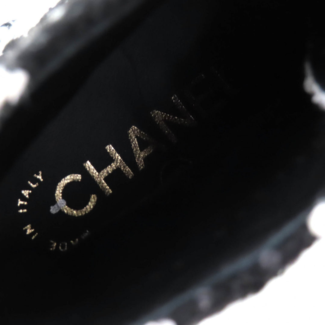 Excellent CHANEL Ankle boots COCO Mark Sequined Plaid Pattern Tweed Short Boots