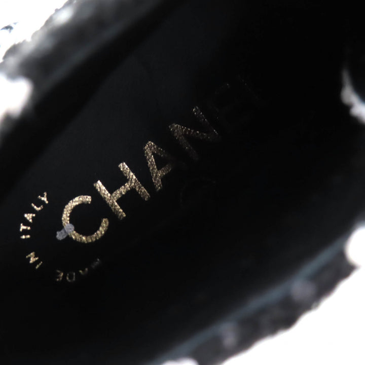 Excellent CHANEL Ankle boots COCO Mark Sequined Plaid Pattern Tweed Short Boots