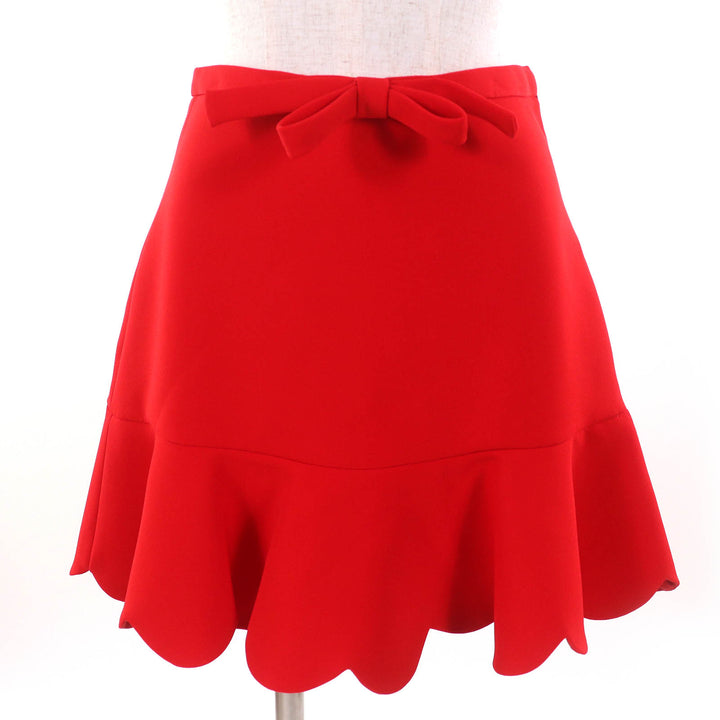 Pristine Miu Miu Mini skirt Ribbon Scalloped hem ROSSO red Triacetate Women 40