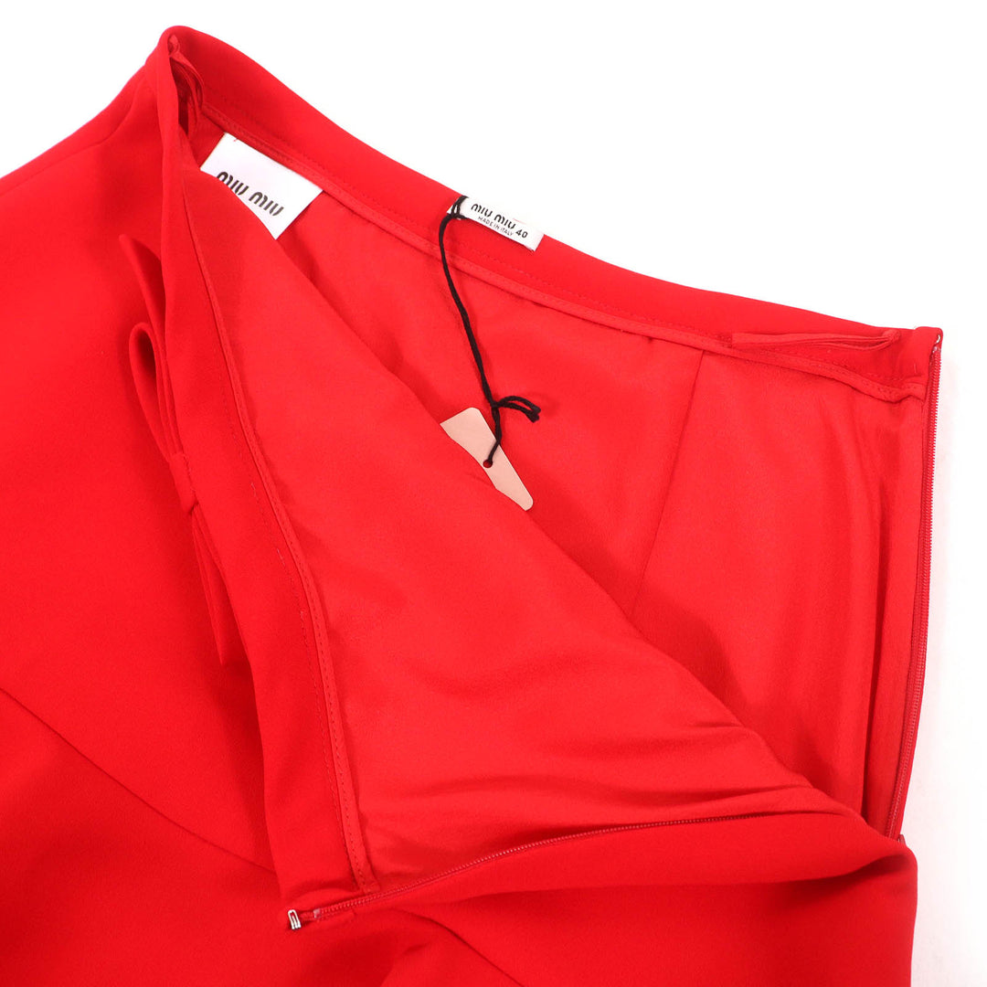 Pristine Miu Miu Mini skirt Ribbon Scalloped hem ROSSO red Triacetate Women 40