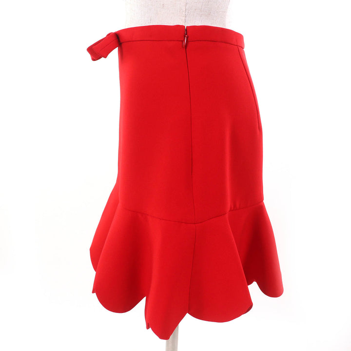 Pristine Miu Miu Mini skirt Ribbon Scalloped hem ROSSO red Triacetate Women 40