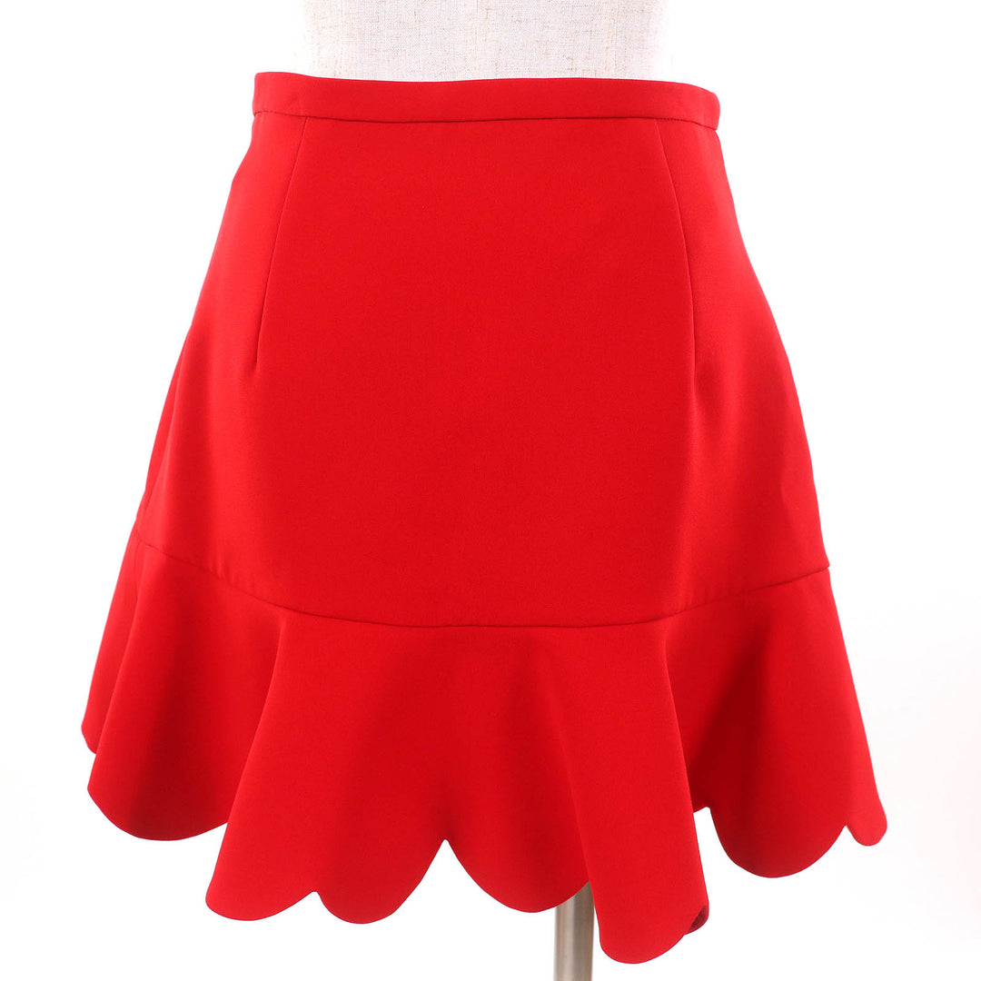 Pristine Miu Miu Mini skirt Ribbon Scalloped hem ROSSO red Triacetate Women 40