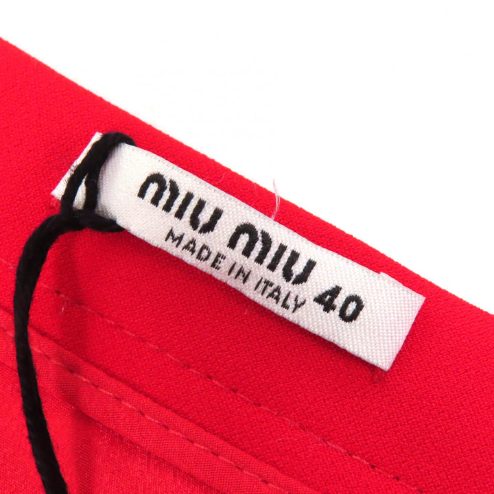 Pristine Miu Miu Mini skirt Ribbon Scalloped hem ROSSO red Triacetate Women 40