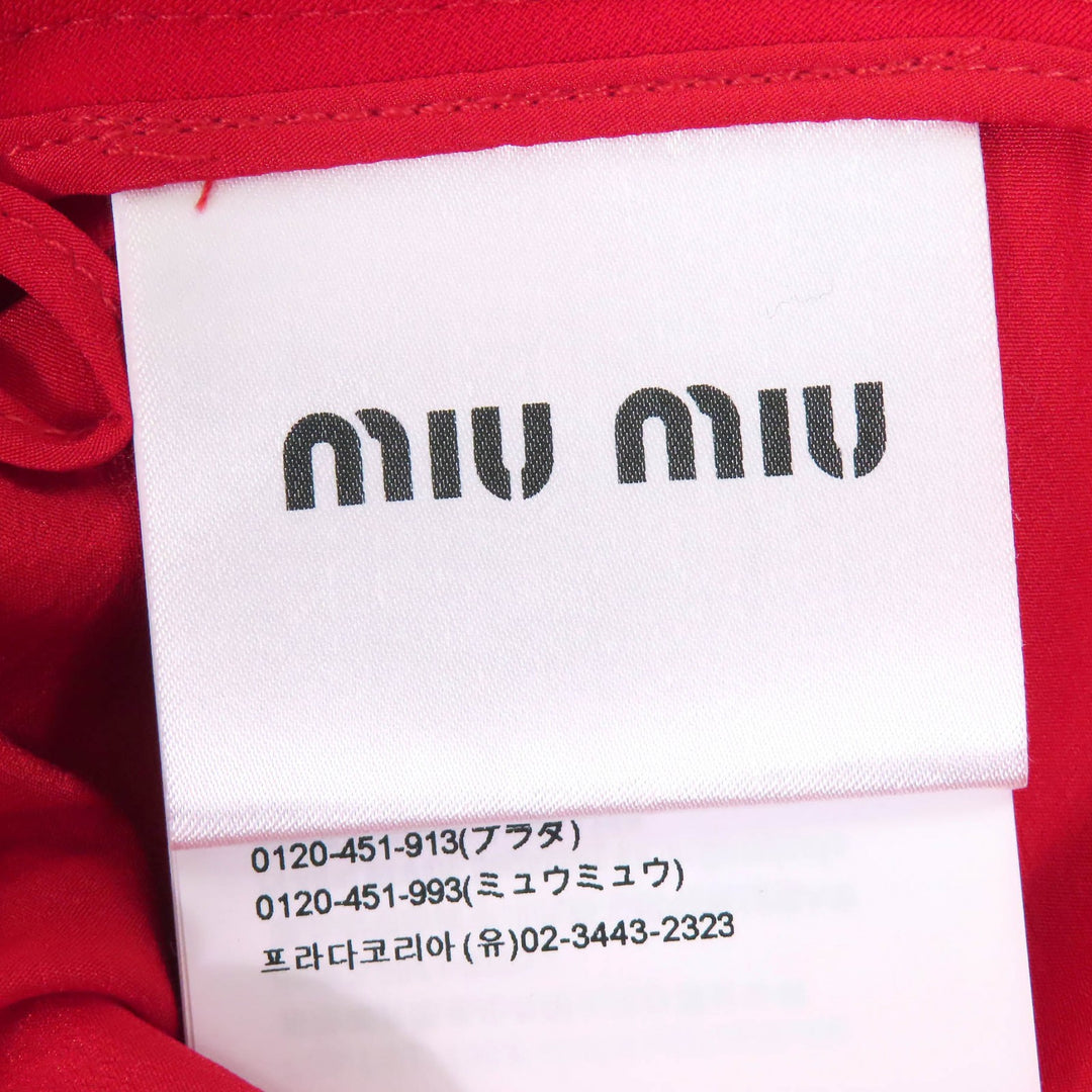 Pristine Miu Miu Mini skirt Ribbon Scalloped hem ROSSO red Triacetate Women 40