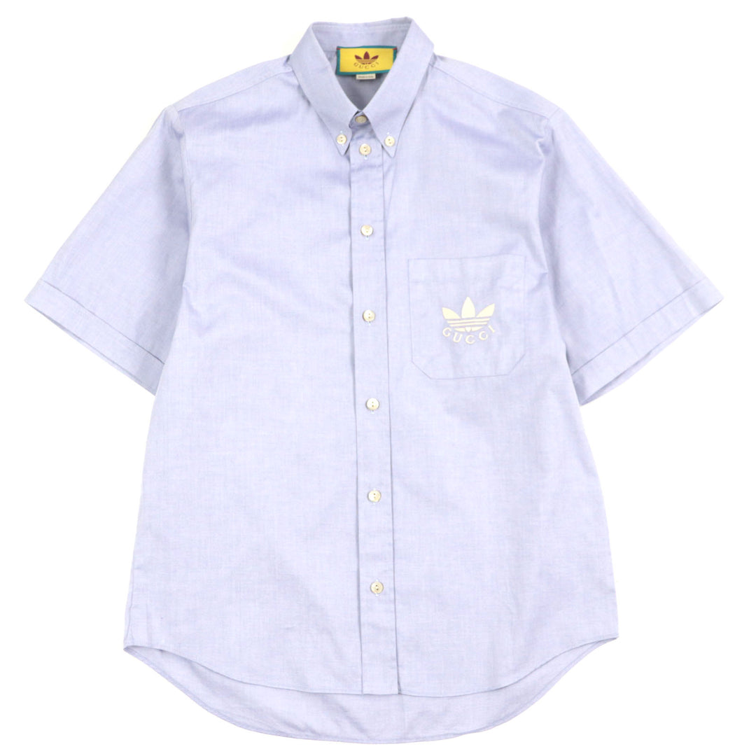 Excellent GUCCI×adidas Short sleeve shirt blue cotton mens 44 701360