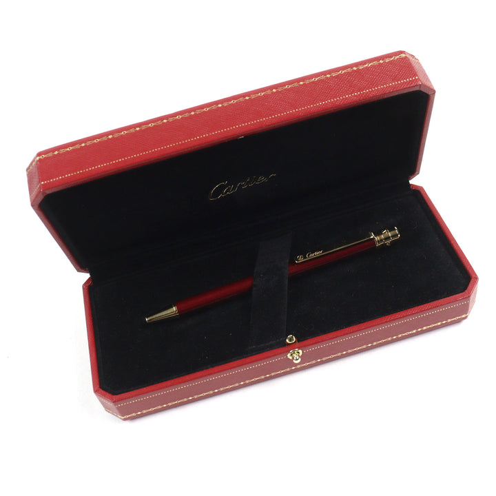 Excellent Cartier Ballpoint pen Santos de Cartier Logo engraved twist style Bordeaux gold