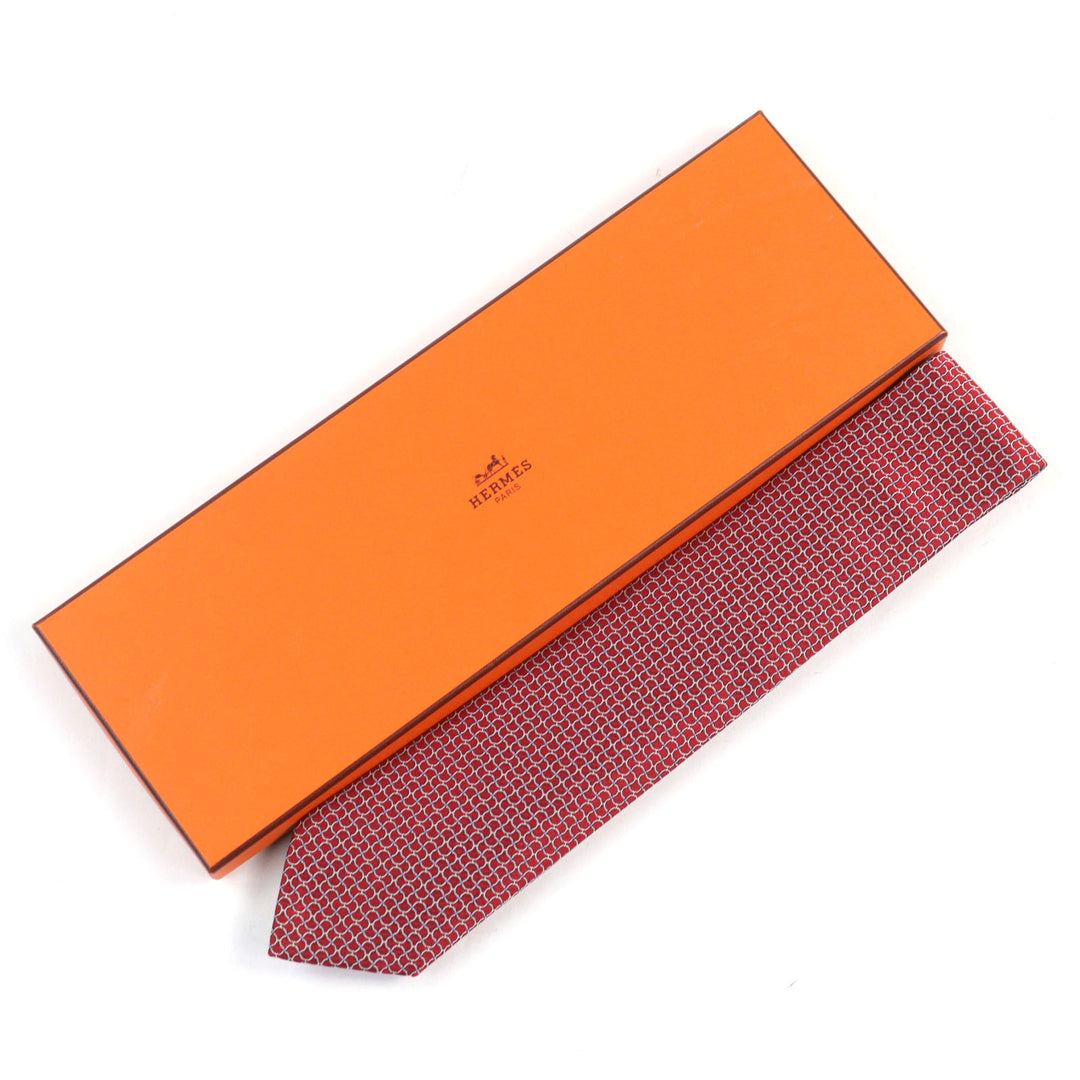 Pristine HERMES tie CRAVATE All-over print, H logo on lining Red series silk