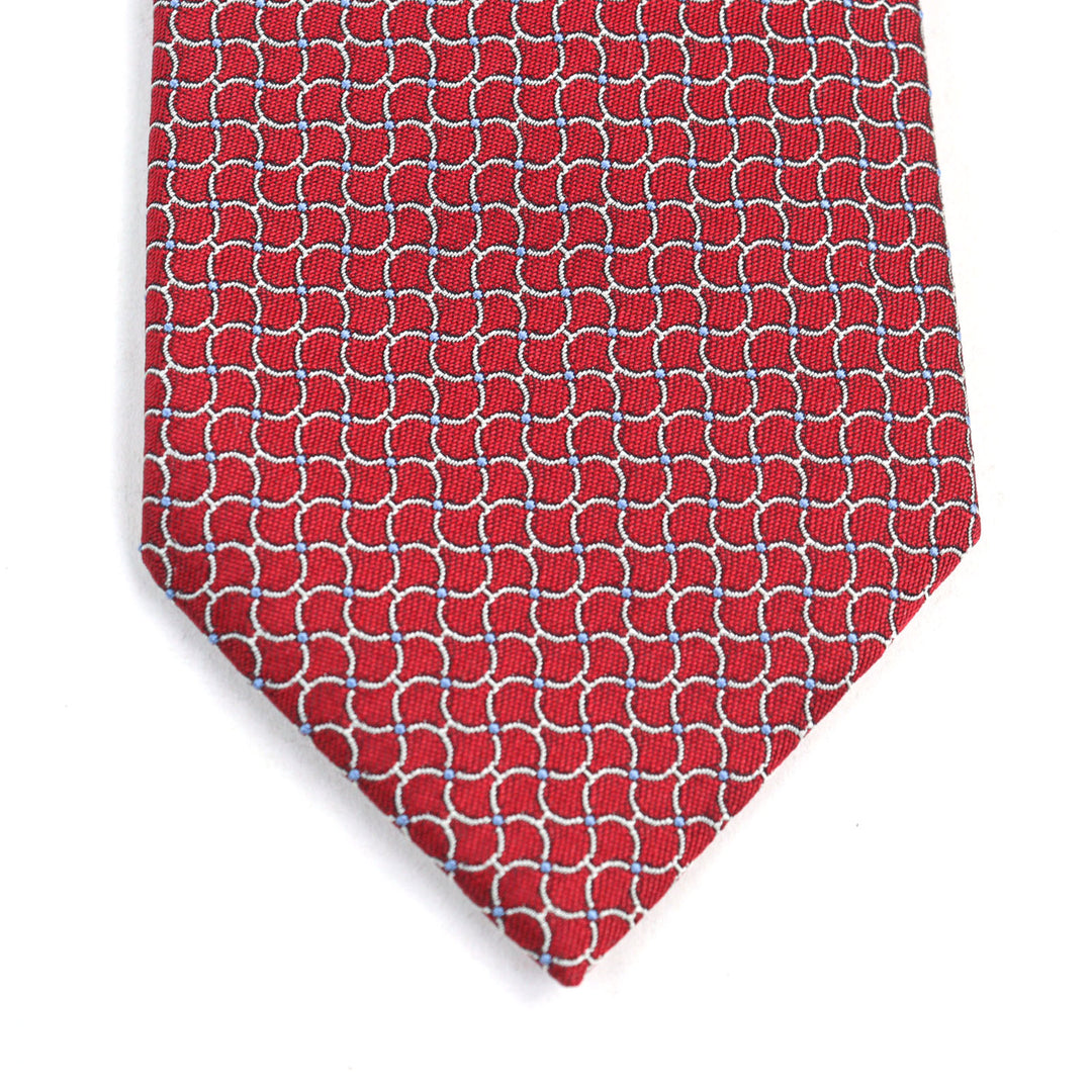 Pristine HERMES tie CRAVATE All-over print, H logo on lining Red series silk