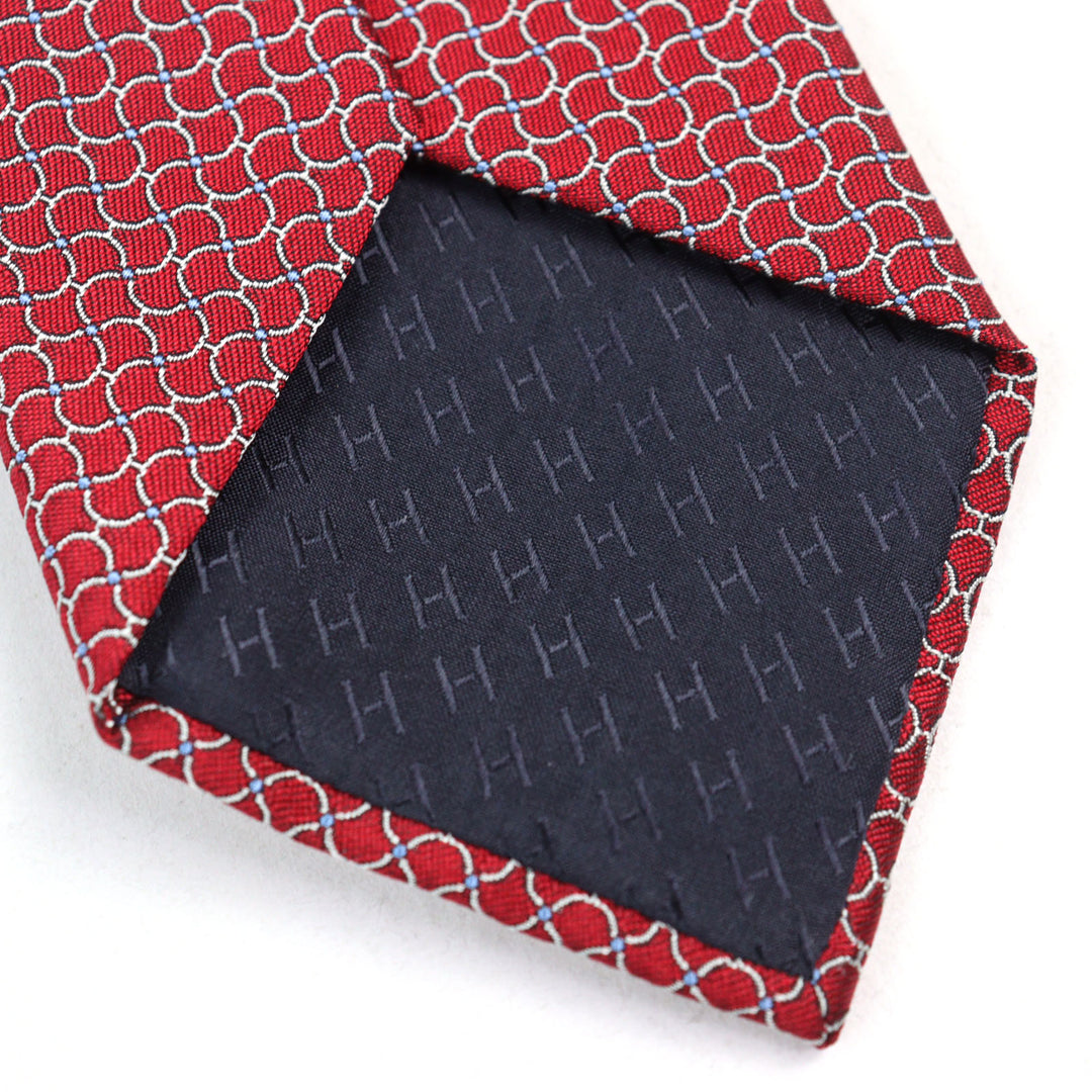Pristine HERMES tie CRAVATE All-over print, H logo on lining Red series silk