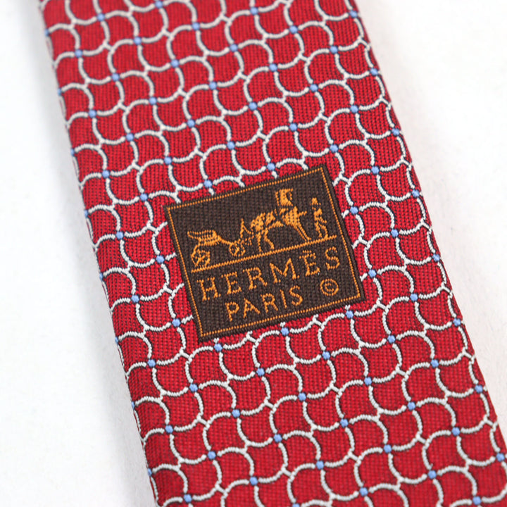 Pristine HERMES tie CRAVATE All-over print, H logo on lining Red series silk