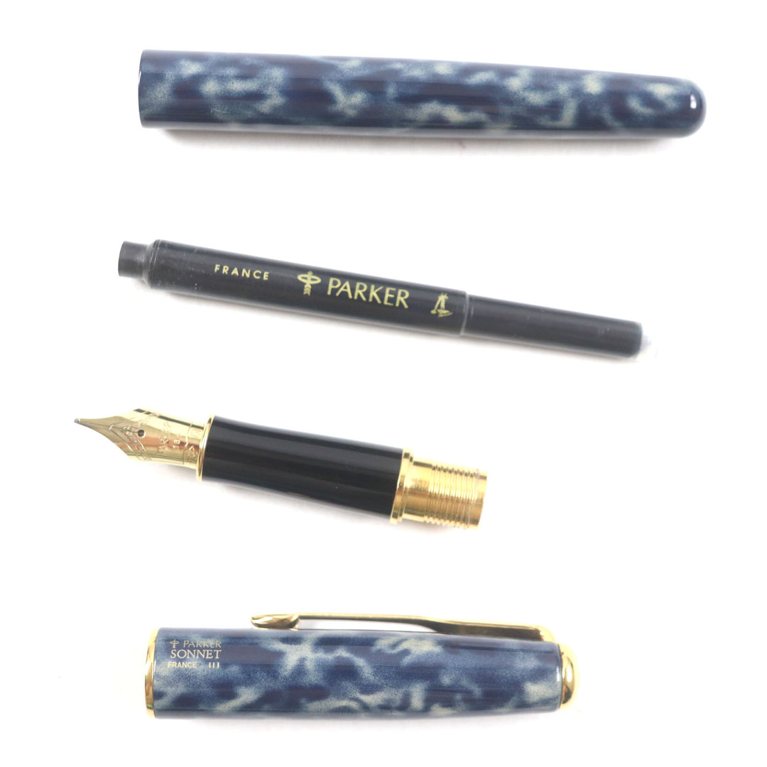 Excellent PARKER fountain pen SONNET Marble Pattern Navy gold 18K mens