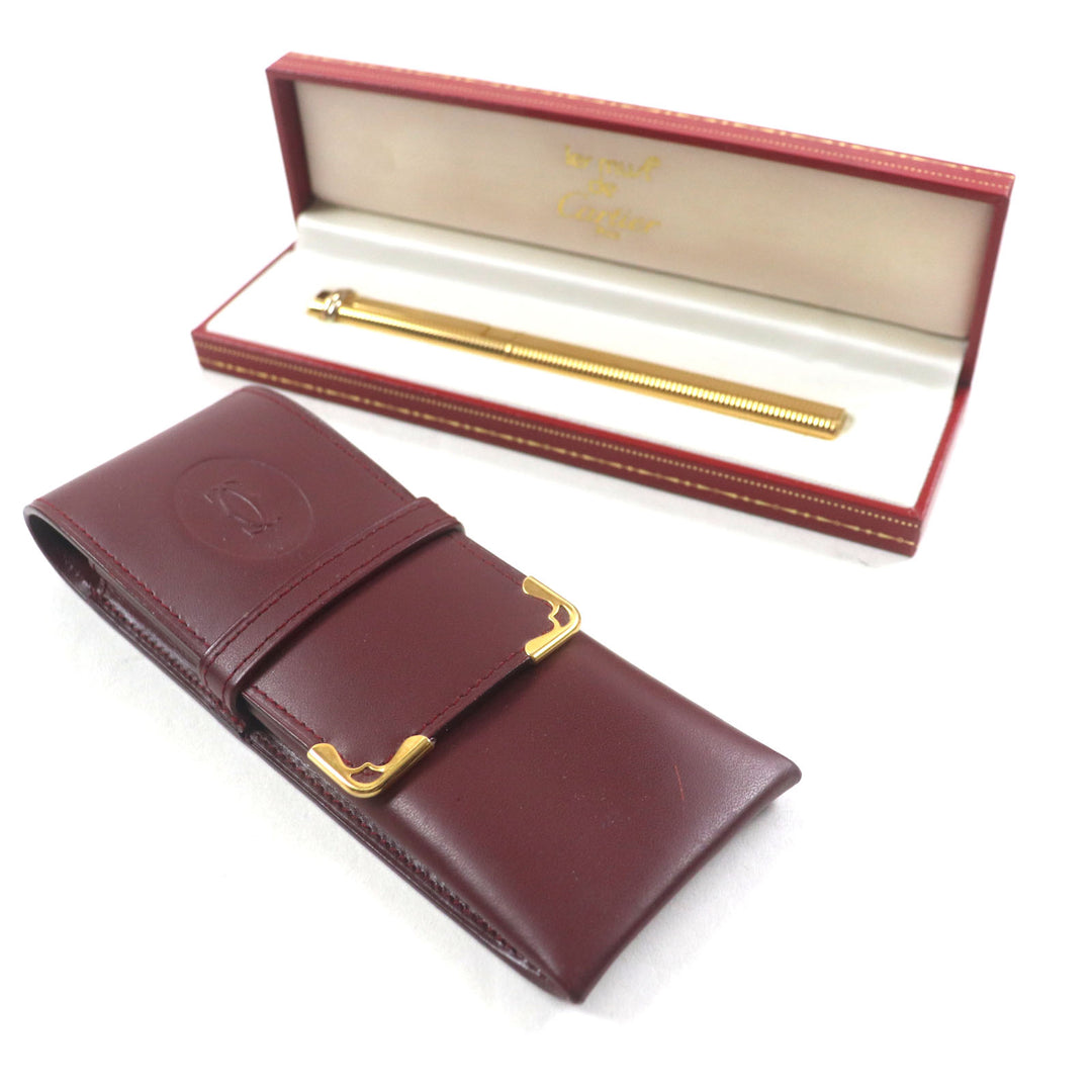 Excellent Cartier Ballpoint pen Trinity Border Pattern Cap Style gold ー mens