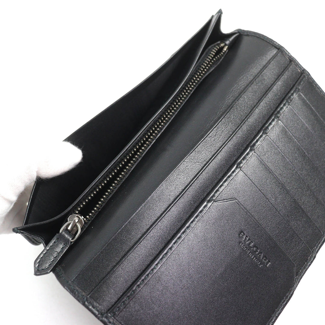 Great BVLGARI Purse Oct OCTO Logo embossed bifold wallet long wallet leather 280922