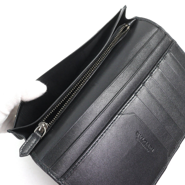 Great BVLGARI Purse Oct OCTO Logo embossed bifold wallet long wallet leather 280922