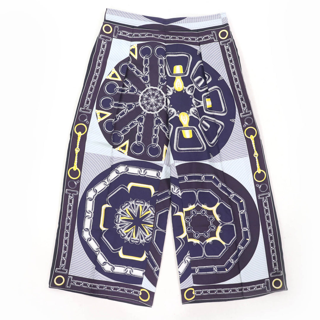 Pristine HERMES Cropped pants Kaleidoscope Effect Navy silk Women 40