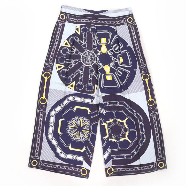 Pristine HERMES Cropped pants Kaleidoscope Effect Navy silk Women 40
