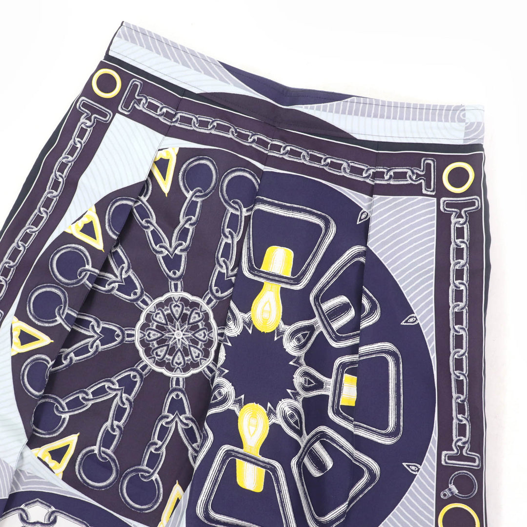 Pristine HERMES Cropped pants Kaleidoscope Effect Navy silk Women 40