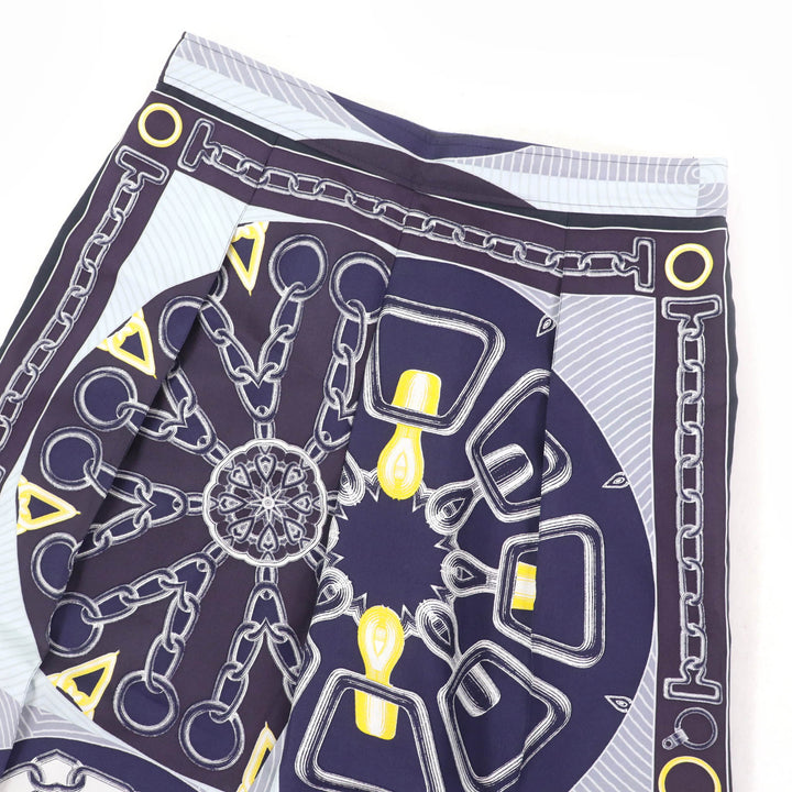 Pristine HERMES Cropped pants Kaleidoscope Effect Navy silk Women 40