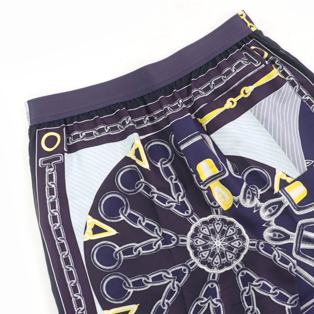 Pristine HERMES Cropped pants Kaleidoscope Effect Navy silk Women 40