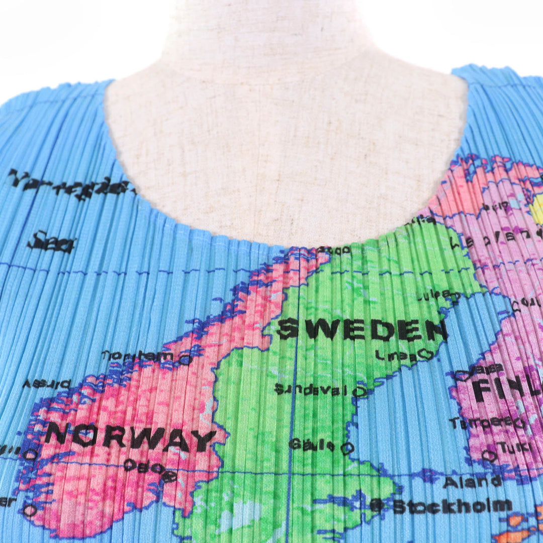 Excellent PLEATS PLEASE T-shirt World Map Sleeveless multicolor Women 3