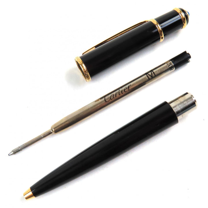 Great Cartier Ballpoint pen Diaboro de Cartier Blue Gemstone Twisted Black gold