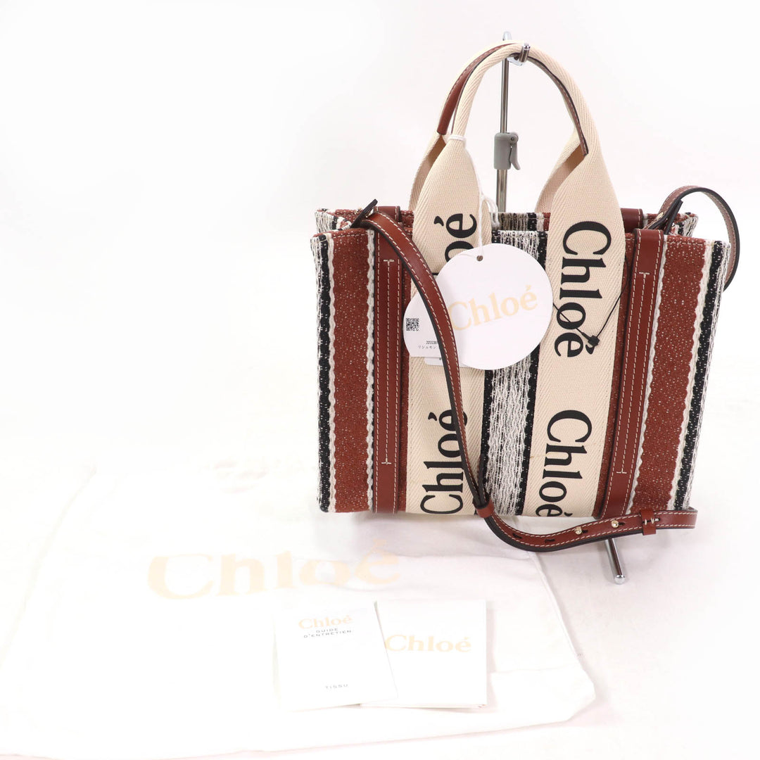 Pristine Chloe Tote Bag Woody Small Tote Leather 2WAY linen CHC22Stainless Steel397G4427S