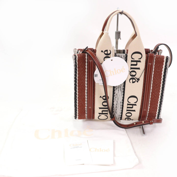 Pristine Chloe Tote Bag Woody Small Tote Leather 2WAY linen CHC22Stainless Steel397G4427S