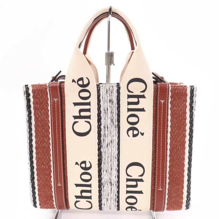 Pristine Chloe Tote Bag Woody Small Tote Leather 2WAY linen CHC22Stainless Steel397G4427S