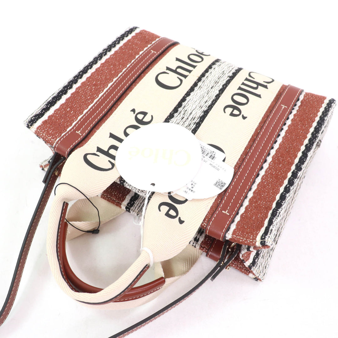 Pristine Chloe Tote Bag Woody Small Tote Leather 2WAY linen CHC22Stainless Steel397G4427S